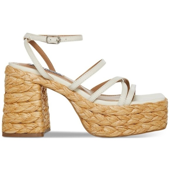 NEW! Steve Madden White Leather Belise Strappy Platform Sandals - Size 9 - Picture 3 of 13